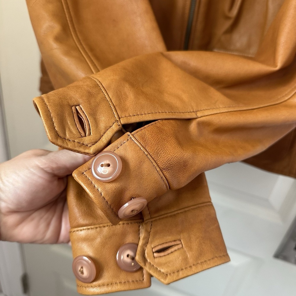 George Designs By Mark Eisen Women's Brown Leather Jacket Size XL Soft Moto Zip - Picture 3 of 12